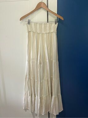 Surf Gypsy, tiered wide leg pants, Ivory and gold stripes, palazzo style,Sz S